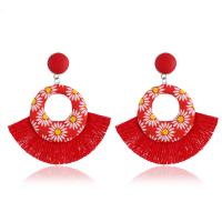 Plastic Tassel Earring with Polyamide & Zinc Alloy silver color plated for woman Sold By Pair