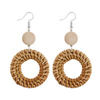 Zinc Alloy Drop Earrings with Rattan silver color plated for woman brown lead & cadmium free Sold By Pair