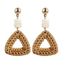 Tibetan Style Drop Earrings, with Rattan & Resin, antique gold color plated, for woman, brown, lead & cadmium free, 44x71mm, Sold By Pair