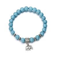Fashion Turquoise Bracelets Zinc Alloy Elephant antique silver color plated anti-fatigue & for woman lead & cadmium free Sold Per Approx 7.64 Inch Strand