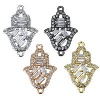 Mässing smycken Connector, Hamsa, plated, med cubic zirconia & 1/1 slinga, fler färger för val, 13.50x20.50x3mm, Hål:Ca 1mm, 10PC/Lot, Säljs av Lot