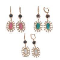 Brass Leverback Earring with Ice Quartz Agate real rose gold plated micro pave cubic zirconia & for woman 59mm Sold By Pair