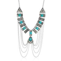 Zinc Alloy Jewelry Necklace with Synthetic Turquoise lead & cadmium free blue multilayer & Unisex & oval chain antique silver color plated Sold per Approx 18.9 Inch  Strand