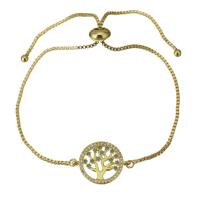 Cubic Zirconia Micro Pave Brass Bracelet, Tree, real gold plated, adjustable & box chain & micro pave cubic zirconia & for woman, 20x15mm, 1mm, Length:Approx 6-10 Inch, 10Strands/Lot, Sold By Lot