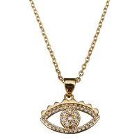 Stainless Steel Jewelry Necklace, with 1.5Inch extender chain, Eye, gold color plated, oval chain & for woman & with rhinestone, 17x22mm, 2mm, Sold Per Approx 18 Inch Strand