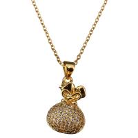 Stainless Steel Jewelry Necklace, with 2Inch extender chain, Money Bag, gold color plated, oval chain & for woman & with rhinestone, 13x21mm, 2mm, Sold Per Approx 18 Inch Strand
