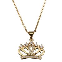 Stainless Steel Jewelry Necklace with 2Inch extender chain Crown gold color plated oval chain & for woman & with rhinestone 2mm Sold Per Approx 18 Inch Strand
