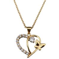 Stainless Steel Jewelry Necklace with 2Inch extender chain Heart gold color plated oval chain & for woman & with rhinestone 2mm Sold Per Approx 18 Inch Strand