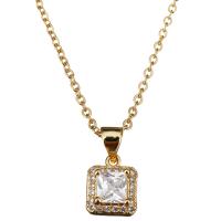 Stainless Steel Jewelry Necklace, with Crystal, with 1.5Inch extender chain, Square, gold color plated, oval chain & for woman & faceted, 8x10mm, 2mm, Sold Per Approx 18 Inch Strand