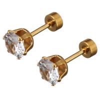 Stainless Steel Ear Piercing Jewelry Flower gold color plated & for woman & with rhinestone Sold By Lot