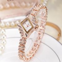 Women Watch Bracelet Stainless Steel with Glass Japanese watch movement waterproofless & for woman & with rhinestone rose gold color plated 18mm Approx 7 Inch  Sold By PC