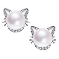 Brass Stud Earring with ABS Plastic Pearl Cat plated for woman & with rhinestone nickel lead & cadmium free 10mm Sold By Pair