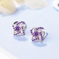 Brass Stud Earring with rhinestone nickel lead & cadmium free for woman platinum color plated 10mm Sold By Pair