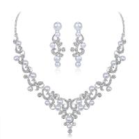 Wedding Jewelry Sets earring & necklace Zinc Alloy with ABS Plastic with 5cm extender chain platinum color plated for bridal & for woman & with rhinestone lead & cadmium free  Length Approx 17.7 Inch Sold By Set