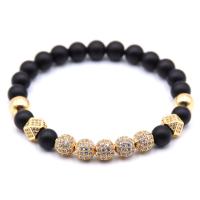 Abrazine Stone Bracelet, with Elastic Thread & Brass, plated, Unisex & micro pave cubic zirconia, more colors for choice, 8mm, Length:Approx 7 Inch, 6/Lot, Sold By Lot