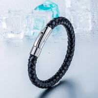 PU Leather Bracelet with Titanium Steel polished & for man black Sold By Strand