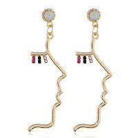 Tibetan Style Drop Earrings, with Cats Eye, antique gold color plated, for woman & with rhinestone, lead & cadmium free, 23x50mm, Sold By Pair