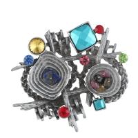 Tibetan Style Brooches, with Stone & Crystal, gun black plated, for woman & faceted & with rhinestone, multi-colored, nickel, lead & cadmium free, 62x57mm, 3PCs/Lot, Sold By Lot