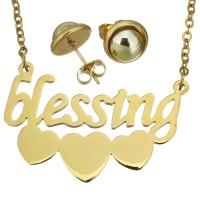 Fashion Stainless Steel Jewelry Sets earring & necklace gold color plated oval chain & for woman 2mm 10mm Length Approx 20 Inch Sold By Set