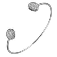 Stainless Steel Cuff Bangle with Rhinestone Clay Pave Flat Round for woman original color 11mm 2mm Inner Approx Sold By PC