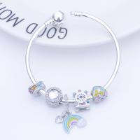 Zinc Alloy European Bangle with Lampwork Rainbow antique silver color plated & for woman & enamel & with rhinestone nickel lead & cadmium free Sold By PC