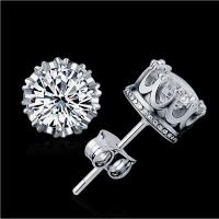 Brass Stud Earring plated for woman & with cubic zirconia & with rhinestone nickel lead & cadmium free Sold By Pair