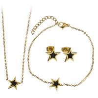 Parures de bijoux en acier inoxydable, Bracelet & boucle d'oreille & collier, avec résine, avec 2Inch, 1Inch chaînes de rallonge, étoile, Placage de couleur d'or, chaîne ovale & pour femme, 14x11mm, 1.5mm, 13x12mm, 1.5mm, 12x11mm, Longueur:Environ 16 pouce, Environ 6 pouce, Vendu par fixé