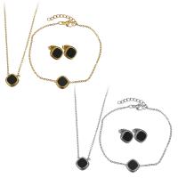 Fashion Stainless Steel Jewelry Sets bracelet & earring & necklace with Resin with 2Inch 1Inch extender chain Square plated oval chain & for woman 1.5mm 1.5mm Length Approx 16 Inch Approx 6 Inch Sold By Set