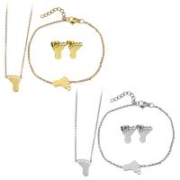 Fashion Stainless Steel Jewelry Sets, bracelet & earring & necklace, with 2Inch, 1Inch extender chain, Foot, plated, oval chain & for woman, more colors for choice, 12x13mm, 1.5mm, 15x10mm, 1.5mm, 11x12mm, Length:Approx 16 Inch, Approx 7 Inch, Sold By Set
