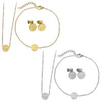 Fashion Stainless Steel Jewelry Sets, bracelet & earring & necklace, with 2Inch, 1Inch extender chain, Smiling Face, plated, oval chain & for woman, more colors for choice, 11x9mm, 1.5mm, 12x9mm, 1.5mm, 9mm, Length:Approx 16 Inch, Approx 6 Inch, Sold By Set