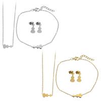 Fashion Stainless Steel Jewelry Sets, bracelet & earring & necklace, with 2Inch, 1Inch extender chain, Guitar, plated, oval chain & for woman, more colors for choice, 15x6mm, 1.5mm, 16x6mm, 1.5mm, 6x13mm, Length:Approx 16 Inch, Approx 7 Inch, Sold By Set