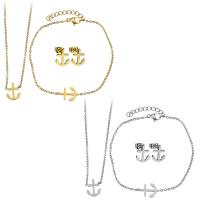 Fashion Stainless Steel Jewelry Sets, bracelet & earring & necklace, with 2Inch, 1Inch extender chain, Anchor, plated, oval chain & for woman, more colors for choice, 10x11.5mm, 1.5mm, 15x9mm, 1.5mm, 9x11.5mm, Length:Approx 16 Inch, Approx 7 Inch, Sold By Set
