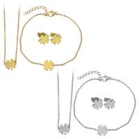 Fashion Stainless Steel Jewelry Sets, bracelet & earring & necklace, with 2Inch, 1Inch extender chain, Four Leaf Clover, plated, oval chain & for woman, more colors for choice, 11x10mm, 1.5mm, 13x10mm, 1.5mm, 10x10mm, Length:Approx 16 Inch, Approx 7 Inch, Sold By Set