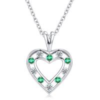 925 Sterling Silver Necklaces Heart platinum plated oval chain & for woman & with cubic zirconia green Sold Per Approx 15.7 Inch Strand