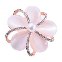 Zinc Alloy Brooch with Cats Eye & Glass Pearl rose gold color plated for woman & with rhinestone Sold By PC