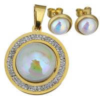 Fashion Stainless Steel Jewelry Sets, Stud Earring & pendant, with Rhinestone Clay Pave & Resin, gold color plated, for woman, white, 25x28mm, 10mm, Hole:Approx 4x7mm, Sold By Set