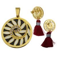 Fashion Stainless Steel Jewelry Sets pendant & earring with Cotton Thread gold color plated for woman & enamel & with rhinestone  Approx Sold By Set