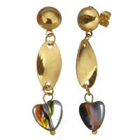Stainless Steel Drop Earring with Amber gold color plated for woman multi-colored 44mm Sold By Pair