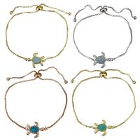 Brass Bracelet & Bangle with Opal Turtle plated adjustable & box chain & for woman 1mm Length Approx 6-9 Inch Sold By Lot