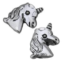 Tibetan Style Animal Beads, Unicorn, antique silver color plated, nickel, lead & cadmium free, 9x11x3.50mm, Hole:Approx 1.5mm, 100PCs/Lot, Sold By Lot