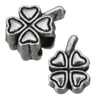 Tibetan Style European Beads, Four Leaf Clover, antique silver color plated, without troll, nickel, lead & cadmium free, 9x13x7mm, Hole:Approx 5mm, 50PCs/Lot, Sold By Lot