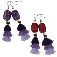 Stainless Steel Tassel Earring with Cotton Thread & Impression Jasper plated for woman 80mm Sold By Pair