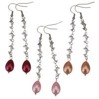 Stainless Steel Drop Earring with Glass Pearl for woman 78mm Sold By Pair
