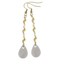 Stainless Steel Drop Earring, with Resin, gold color plated, for woman, white, 77mm, 12x18mm, Sold By Pair