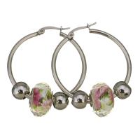 Stainless Steel Hoop Earring, with Lampwork, for woman, original color, 34x36mm, 9x14mm, Sold By Pair