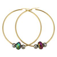 Stainless Steel Hoop Earring with Crystal gold color plated for woman & faceted  Sold By Pair