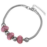 Stainless Steel European Bracelet with Lampwork with 2lnch extender chain snake chain & for woman original color 3mm Sold Per Approx 8 Inch Strand