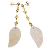 Stainless Steel Drop Earring, with Pink Shell, gold color plated, for woman, 74mm, 18x33mm, Sold By Pair