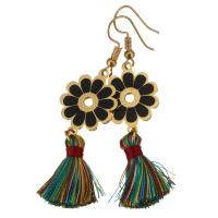Stainless Steel Tassel Earring, with Cotton Thread, Flower, gold color plated, for woman & enamel, multi-colored, 63mm, 17x23mm, Sold By Pair