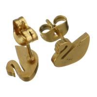 Stainless Steel Stud Earrings, Swan, gold color plated, for woman, 9x7mm, 12Pairs/Lot, Sold By Lot